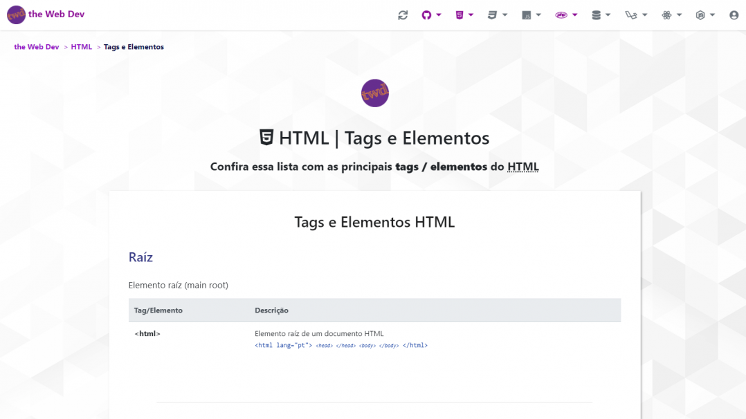 Portal de Estudos de Programação Web The Web Dev Tela 01