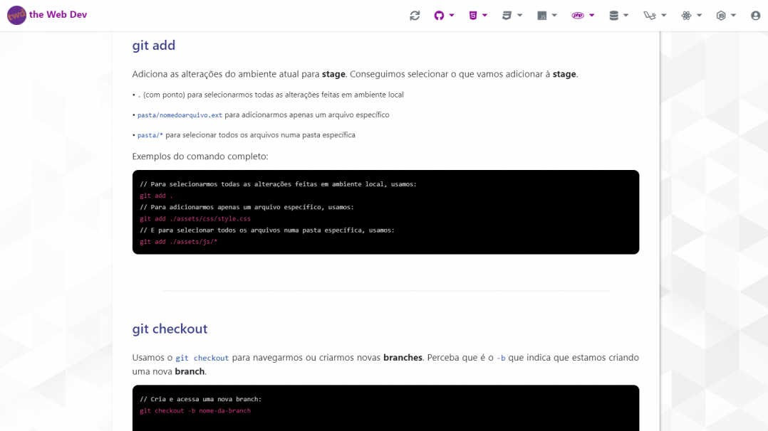 Portal de Estudos de Programação Web The Web Dev Tela 05